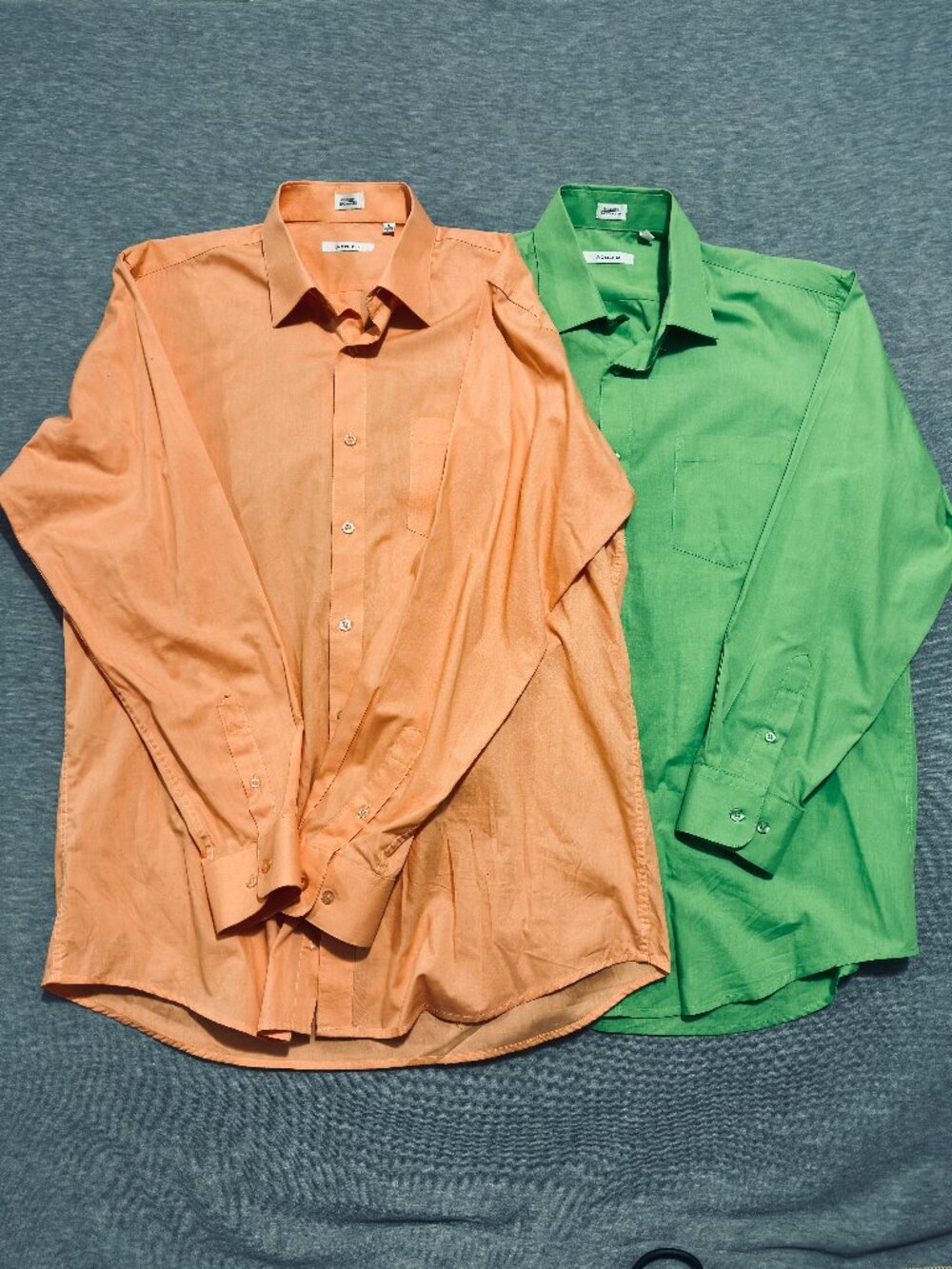 2 Vintage ADOLFO Dress Shirt Mens size L (16/16.2) Lime Green & Peach Salmon LS